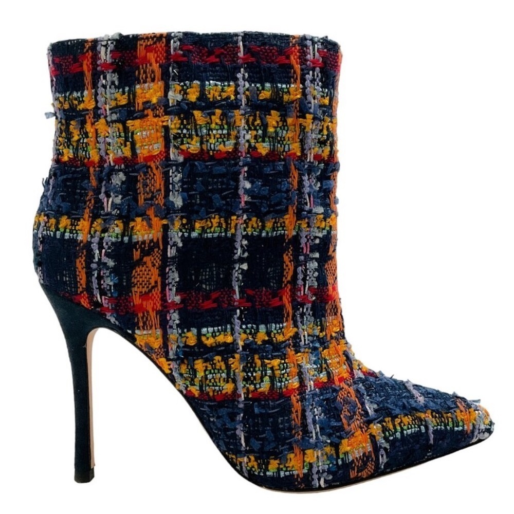 New L'Agence Multi Tweed Mariette 95mm Booties Ankle Boots Stiletto Heel Sz 6